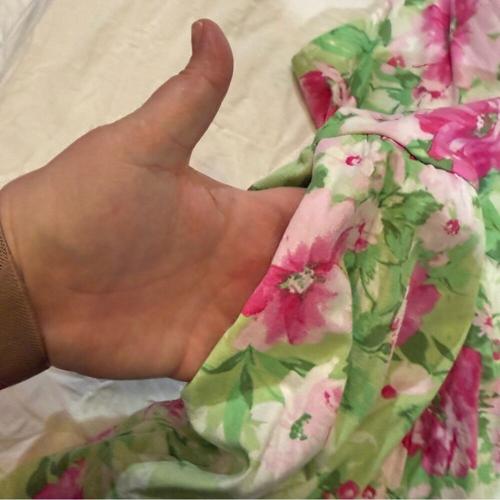 TORRID Green & Pink Floral Ruffle Strap Midi Dress | Size 1 - Picture 11 of 13